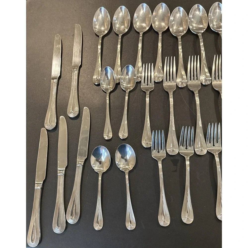 Vera Wang Wedgwood Lariat Nouveau 18/10 Stainless Flatware Variety 42 Piece #1‎